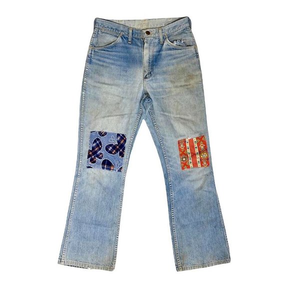 Wrangler Jeans Vintage 70s USA made Bell Bottom Flares Hippie Denim Pants 30x29
